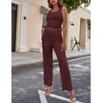 thumbnail image 3 of Oudiya Women's 3 Piece Knit Lounge Set Pajama Long Sleeve Cardigan Sleeveless Top Pants Sweatsuit S-XXL, 3 of 5