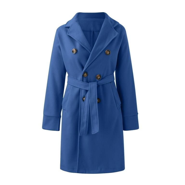Women's Lapel Collar Double Button Slim Pea Coat Trench Jacket Shell  Overcoat Outwear Cardigan with Pockets