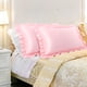 thumbnail image 1 of Juego de fundas de almohada de satén REGALWOVEN con volantes, set de 2, tamaño King, color rosa, 1 of 7