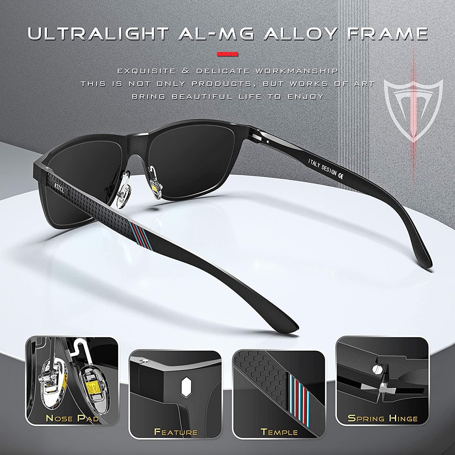 ATTCL Male Retro Driving Polarized Sunglasses for Men Al-mg Metal Frame Ultra Light