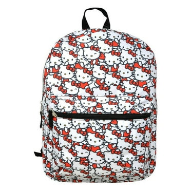 Hello Kitty Backpack 16" All-over Print Sanrio Girls White w/ Front Pocket