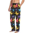 thumbnail image 4 of Men's Pajama Pants with Pockets Sleepwear Lounge Pants Stretch Casual Rainbow Butterflies Black, 4 of 6