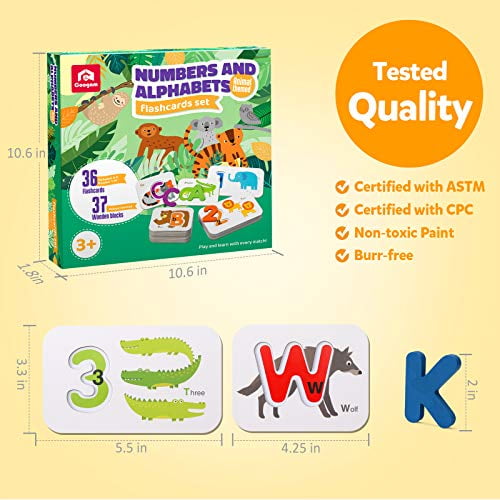Numbers and Alphabets Flash Cards Set Preschool Educational Montessori Toys Gift for Toddlers kid Age 2 3 4 ABC Wooden Letters and Numbers Animal Card Board with Learning Clock Matching Puzzle Game 