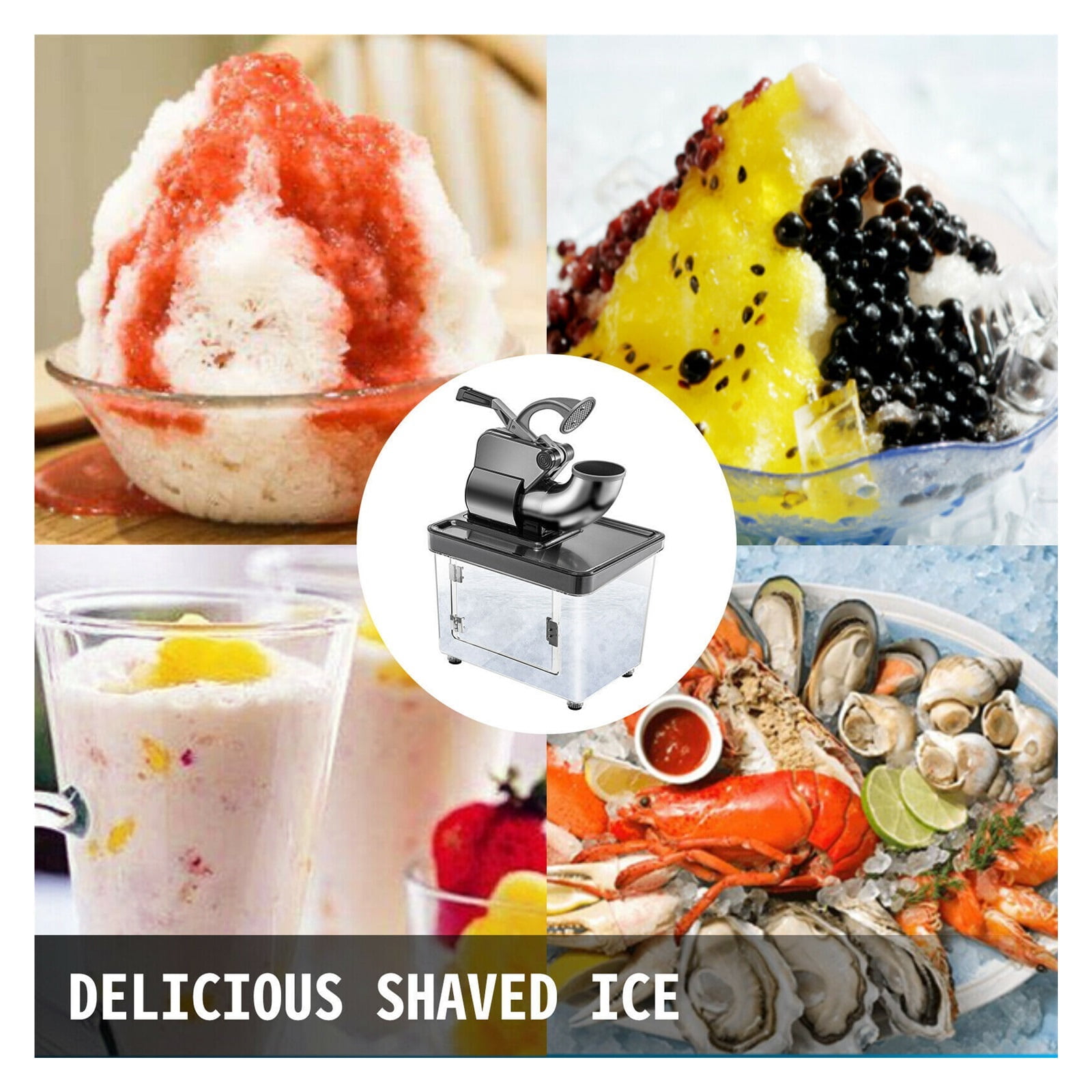Electric Snow Cone Machine, Ice Crusher, Glass Graner, Blender, Chopper, Stainless Steel, Cold, Commercial