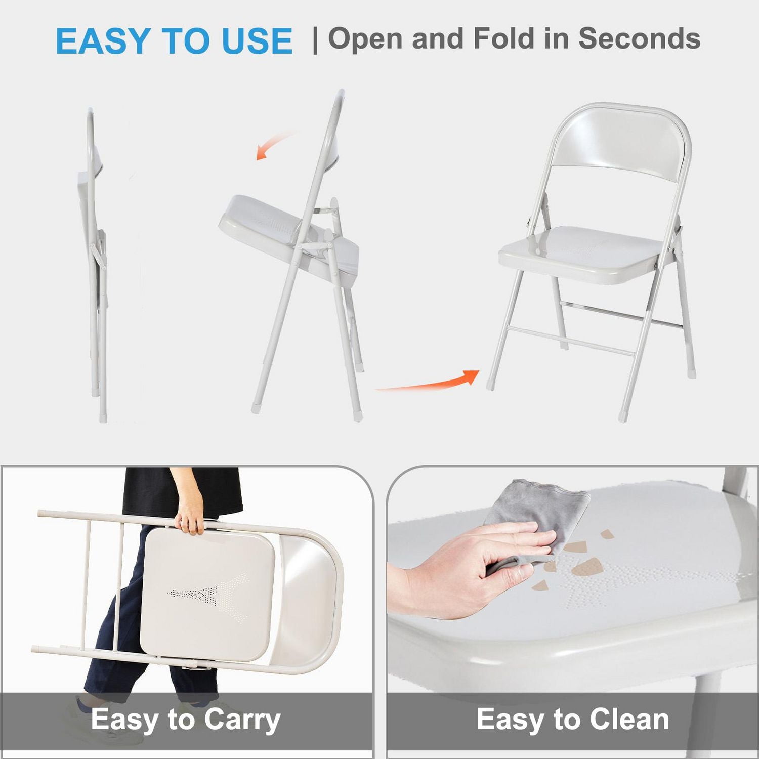 Ensemble de 4 chaises de salle à manger Homy Casa - Chaises pliantes robustes, couleurs Morandi tendance pour la maison et le travail, bleu/rose/gris