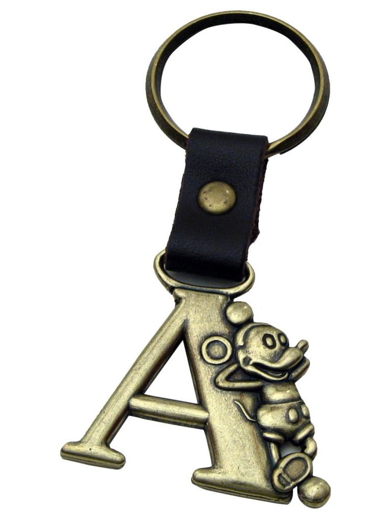 Disney Mickey Mouse Metal Brass Monogram MFG Keychain Souvenir