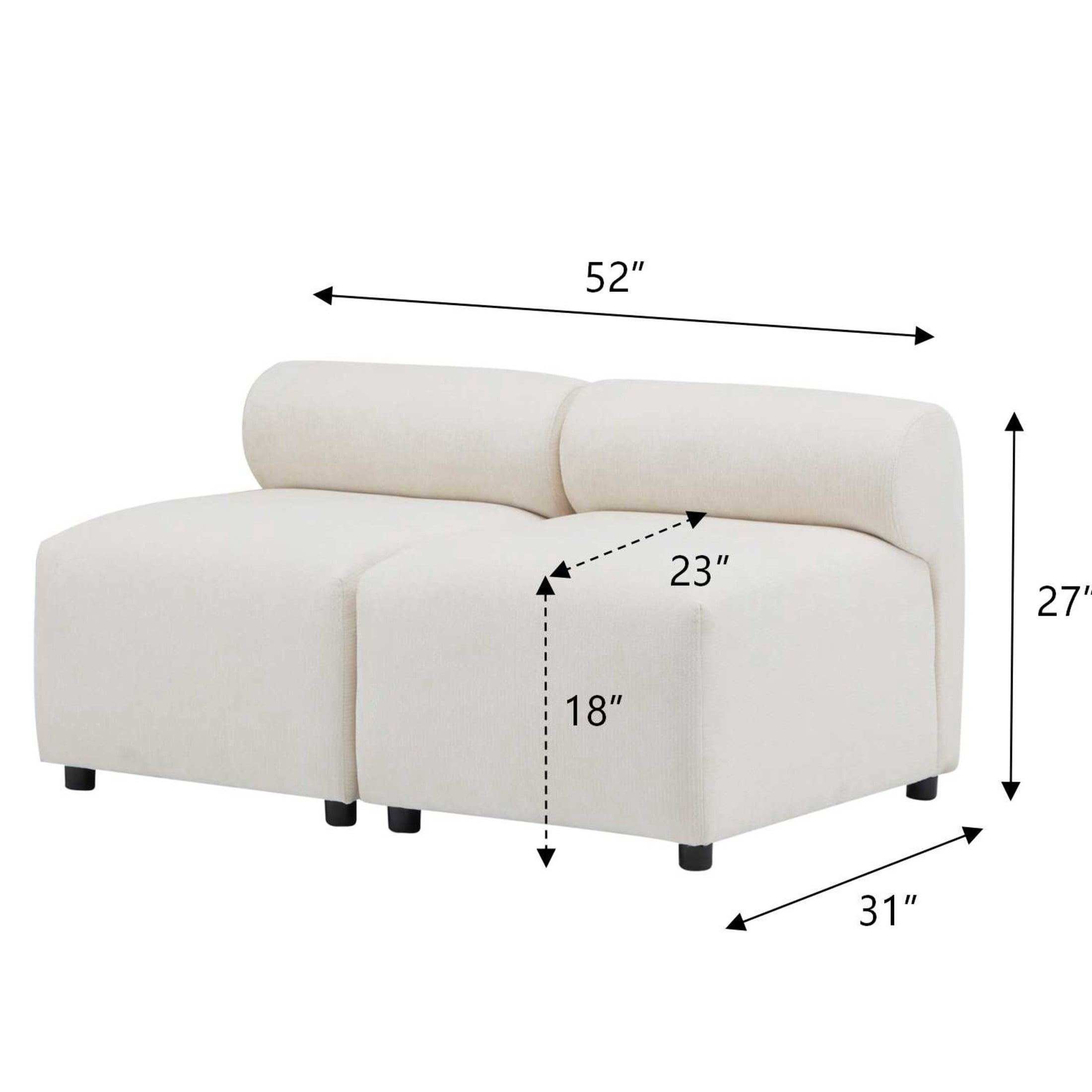 Christopher Knight Home 2-Seat Upholstered Modular Sectional Sofa, Round-Back with Deep Cushions, Beige