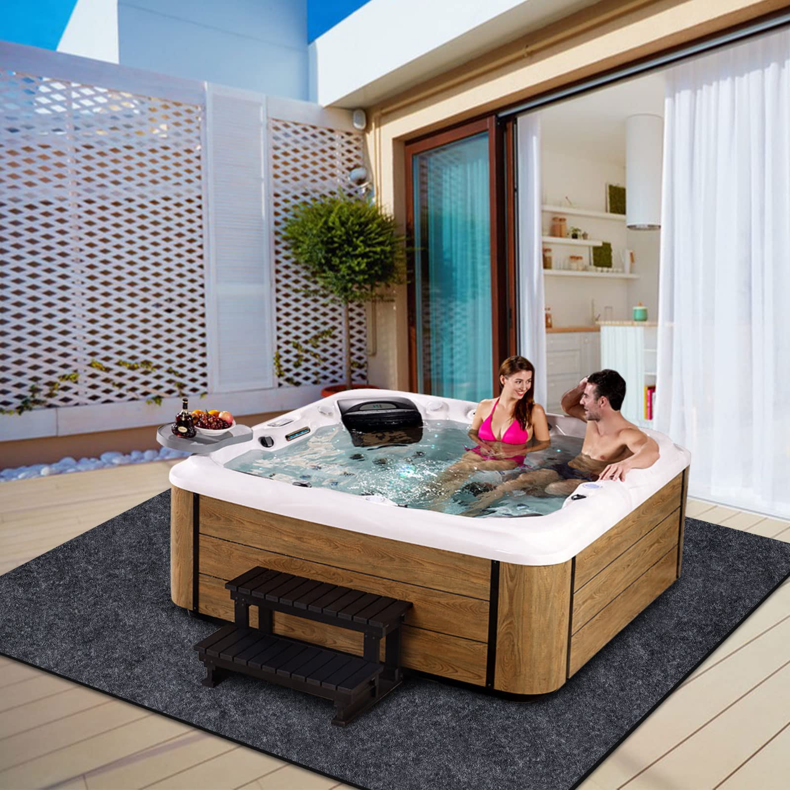 ZHIJYBO 90*90 Inch Square Hot Tub Pad, Inflatable Hot Tub Mat Outdoor Indoor for Protect Hot Tub Pool from Wear