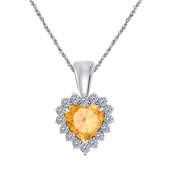 Mauli Jewels Engagement Necklace for Women 0.80 Carat Beautiful Heart Shape Gemstone And Diamond Pendant 4 prongs 10K White Gold With 18'' Chain|Silver Chain
