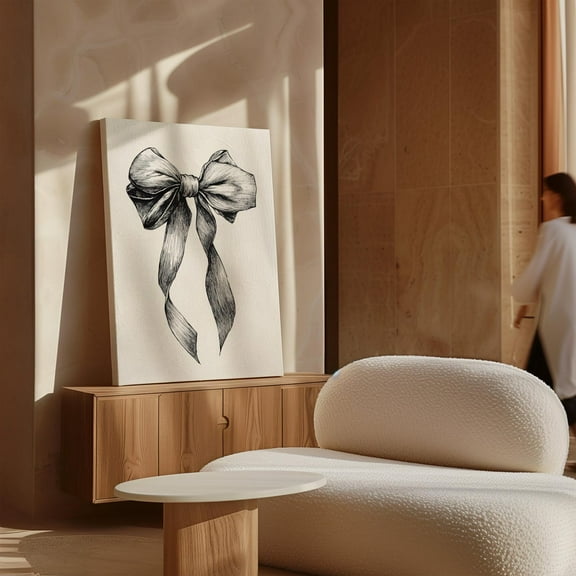 Vintage Bow Sketch Art, Black And White Ribbon Drawing, Minimalist Wall Decor, Classic Line Art Print Wall Art, Modern Wall Decor, 8x12 UNFRAMED