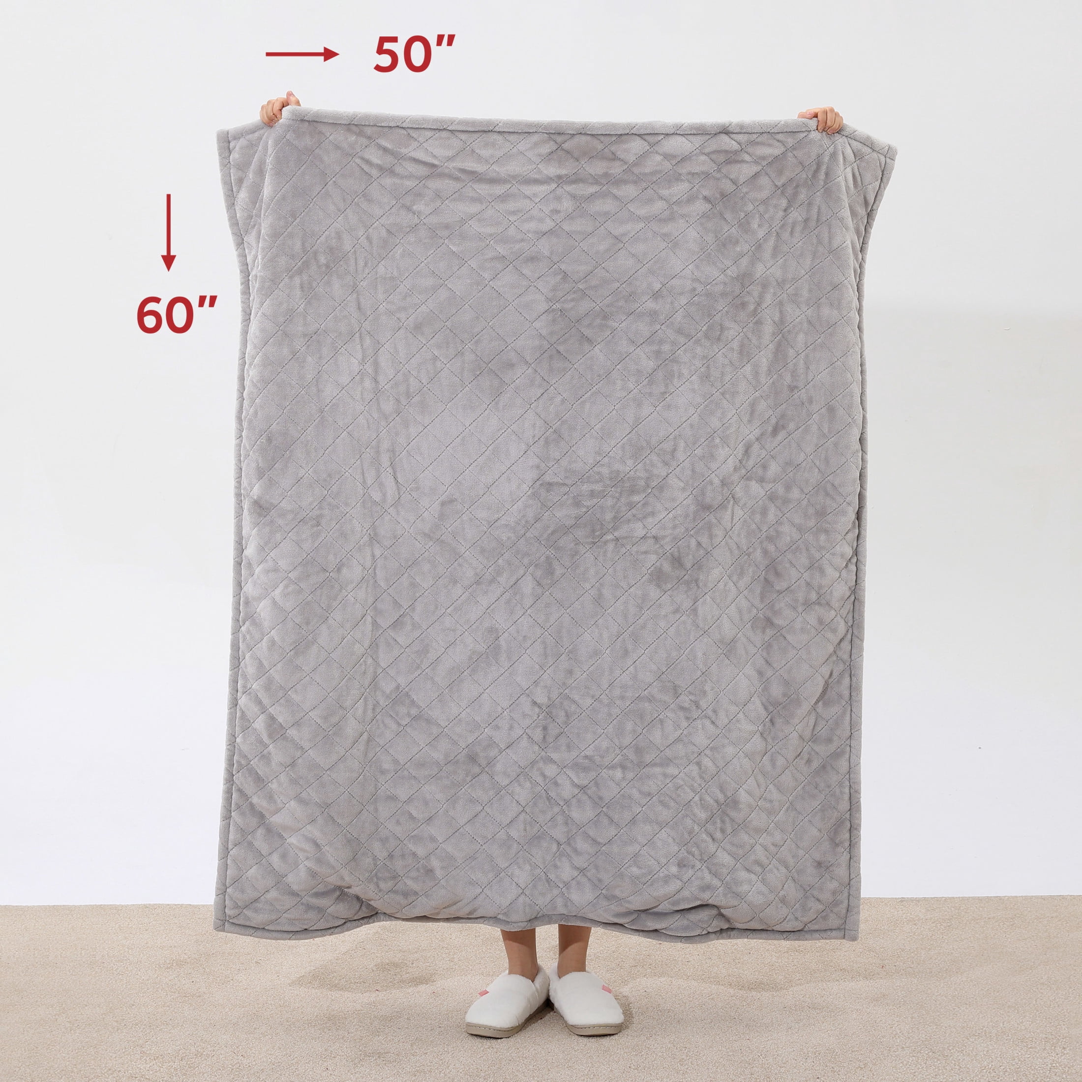 Sunbeam Heated Throw Blanket Quilted Velvet Reverse Sherpa Dove Gray 4 Heat Settings 4 Hour Auto Shut Off 50"x60"