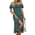 thumbnail image 5 of Coduop Women Floral Boho Dress Short Sleeve Ruffle Summer Split Swing Maxi Dresses, 5 of 9