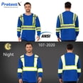 thumbnail image 3 of ProtectX 3-Pack Men's High Visibility Heavy Duty Breathable Long Sleeve Reflective Safety T-Shirts for Work Warehouse Construction, Class 2, Blue - 3X Large, 3 of 10