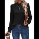 thumbnail image 3 of Camiseta de Larga con Cuello Alto y Ojales para Mujer, Elegante, Informal, , de Negocios, Elástica, con Aberturas Negro L, 3 of 9