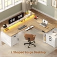 thumbnail image 5 of Farmhouse L Shaped Standing Desk with 4 Drawers and Storage Cabinet, Height Adjustable Computer Desk with Led Lights, Home Office Desk, 5 of 7