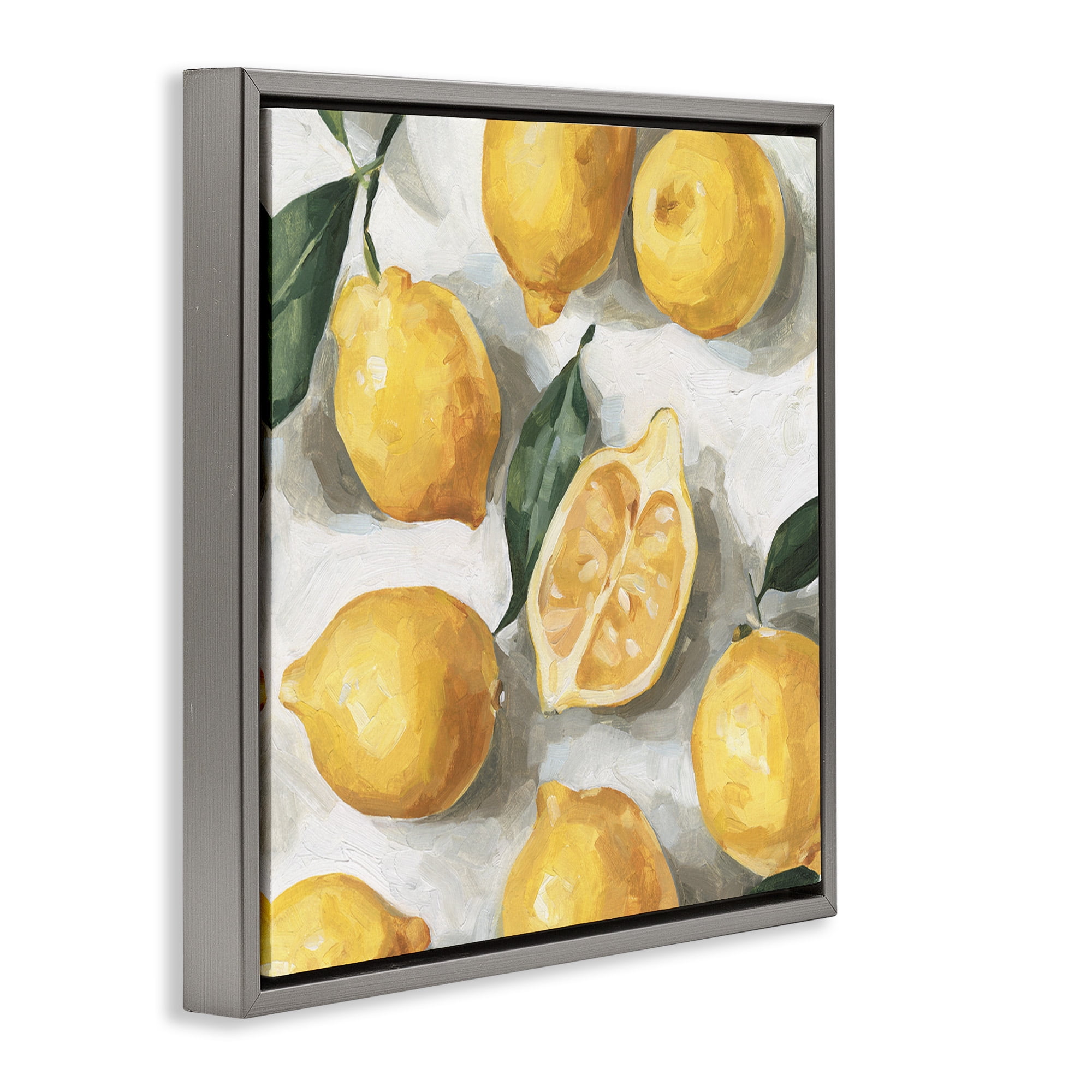 Stupell Industries Citrus Lemons Over White Food & Beverage Painting Gray Floater Framed Canvas Art Print Wall Art, 25 x 25