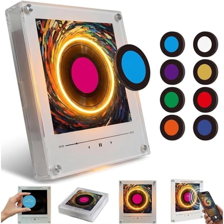 Retro Music Refrigerator Magnets with NFC Programmable Player Set, 9 Pcs Vintage Vinyl Record Refrigerator Magnets, 128MB Mini Jukebox with LED Light, Singing Fridge Magnet Audio Gifts (no Rotation)
