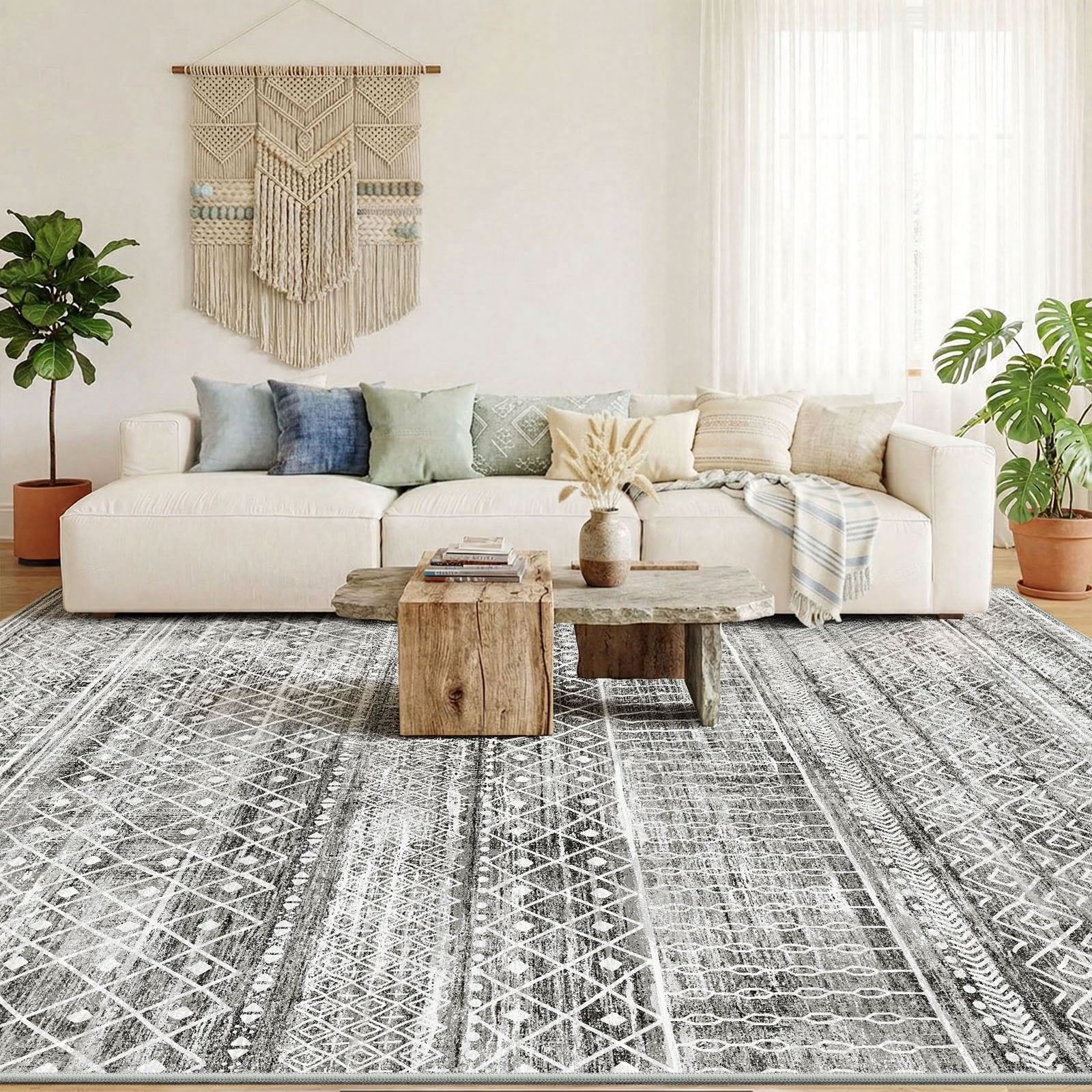 CHITOOMA 8'x10' Area Rugs for Living Room, Washable Rugs Print Pattern Boho Soft Geometric Bohemian Carpet Indoor Rug for Bedroom Dining Room Office Nonslip Foldable Rug