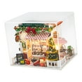 thumbnail image 1 of Kit de casa de muñecas navideña en miniatura 3D con luces, versátil para regalar en Valentín, modelo creativo de madera con cubierta antipolvo., 1 of 8