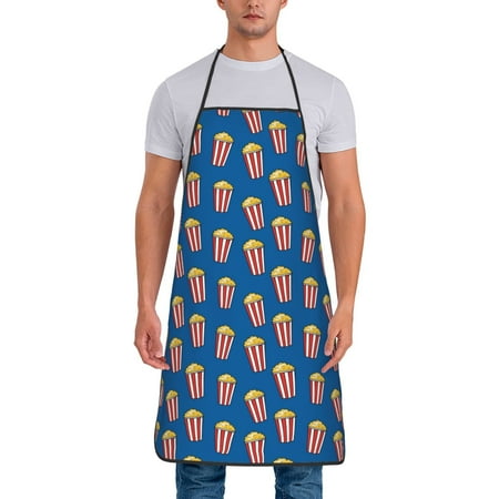 

Uemuo Cute Popcorn Printed Bib Apron Adjustable Water and Oil Resistant Cooking Kitchen Chef Apron for Women Men