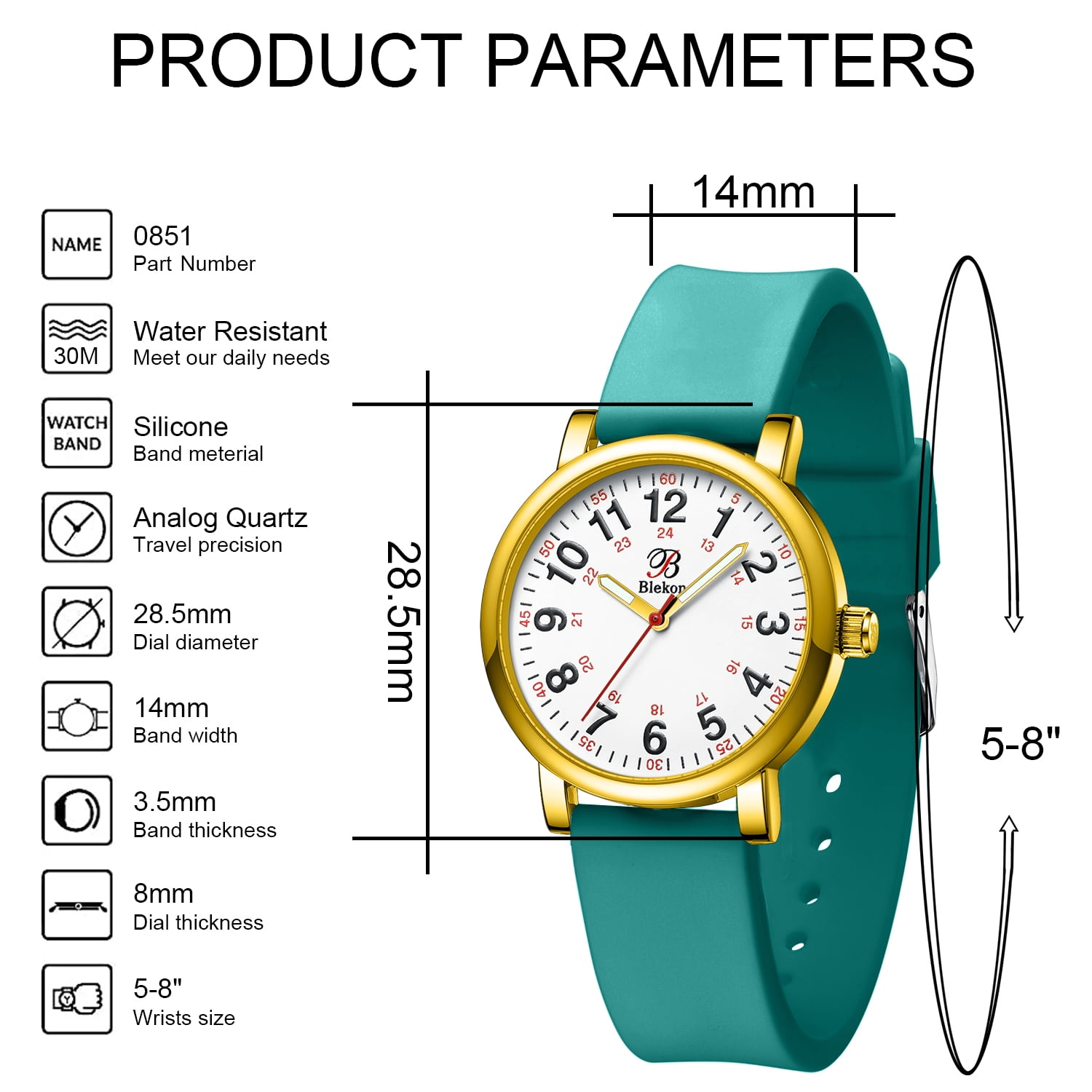 Blekon Original Women Adult Watch for Medical Students Silicone Band Round Shape Water Resistant
