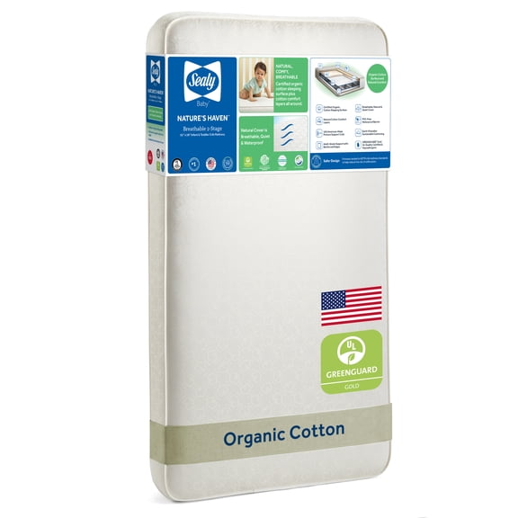 Sealy Nature's Haven Breathable Organic Cotton Baby Crib and Toddler Mattress