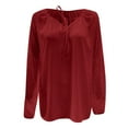 thumbnail image 5 of Olyvenn Dressy Tops Gifts for Womens Fall Fashion 2023 Long Sleeve Shirts Tie up Neck Sweatshirts Teen Girls Trendy Clothing Oversized T Shirts Solid Color Pullover Red 4, 5 of 5