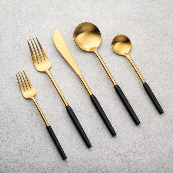 Vikko Dine Modern Silverware Set: Unique Brushed Black and Gold Set - Satin Matte - 18/10 stainless steel flatware For Upscale Dining and Entertaining- 20 Piece Cutlery Set - Service for Four (4)