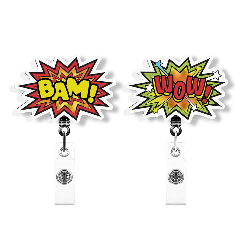 WIRESTER Set 2pcs Design Acrylic Key Card Holder Belt Clip Reel Id Badge Retractable Bam