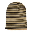 thumbnail image 3 of Reversible Warm Winter Knit Striped Skull Cap Cuff Slouchy Beanie Fleece Lining, Camel, 3 of 5