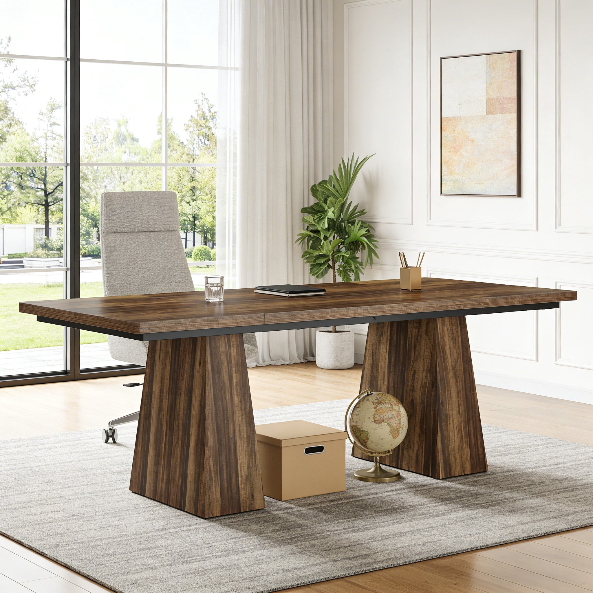 Fnova 63" Home Office Computer Desk, Dark Brown Modern Executive Desk, Writing Desk, Easy to Assemble