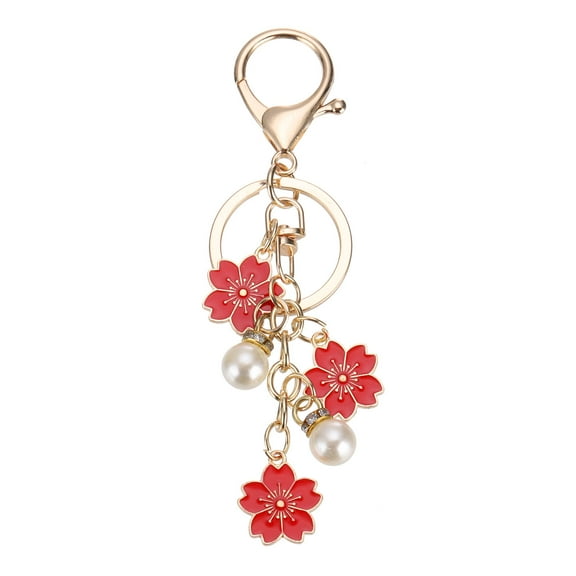 Uxcell Flower Keychain Charm, Cherry Blossom Enamel Charm Cute Floral Keyring Pendant with Lobster Clasp for Women, Pink 2 Pcs