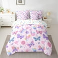 thumbnail image 2 of Manfei Kawaii Butterfly Animal Bedding Comforter Set 7pcs, Girly Pink Groovy Queen Bedding Sets, Romantic Floral Reversible Queen Sheet Sets, Lightweight Room Decor, 2 of 7