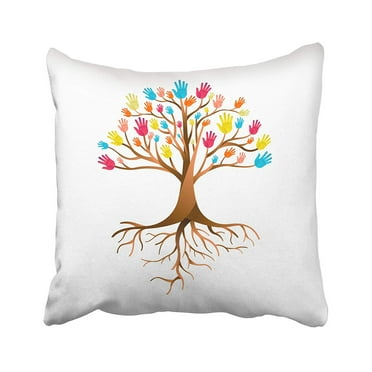 CMFUN Tree Made of Colorful Human Hands with Branches and Roots Community Help Diverse Pillow Case Pillow Cover 18x18 inch Throw Pillow Covers