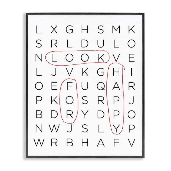 Stupell Industries Modern Happy Crossword Family Home Inspirational Word Black And White Design Black Framed Giclee Art, 11 x 14, by Anna Quach