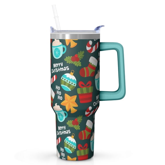 40 oz Santa and Snowman Tumbler with Handle and Straw, Stainless Steel Double Wall Cup 40 oz, Leak Proof Christmas Holiday Mug, Gift Ideas