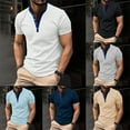 thumbnail image 5 of Mens Striped Short Sleeve T-Shirt Buttons V Neck Blouse Muscle Fitness Tops Tee, 5 of 8