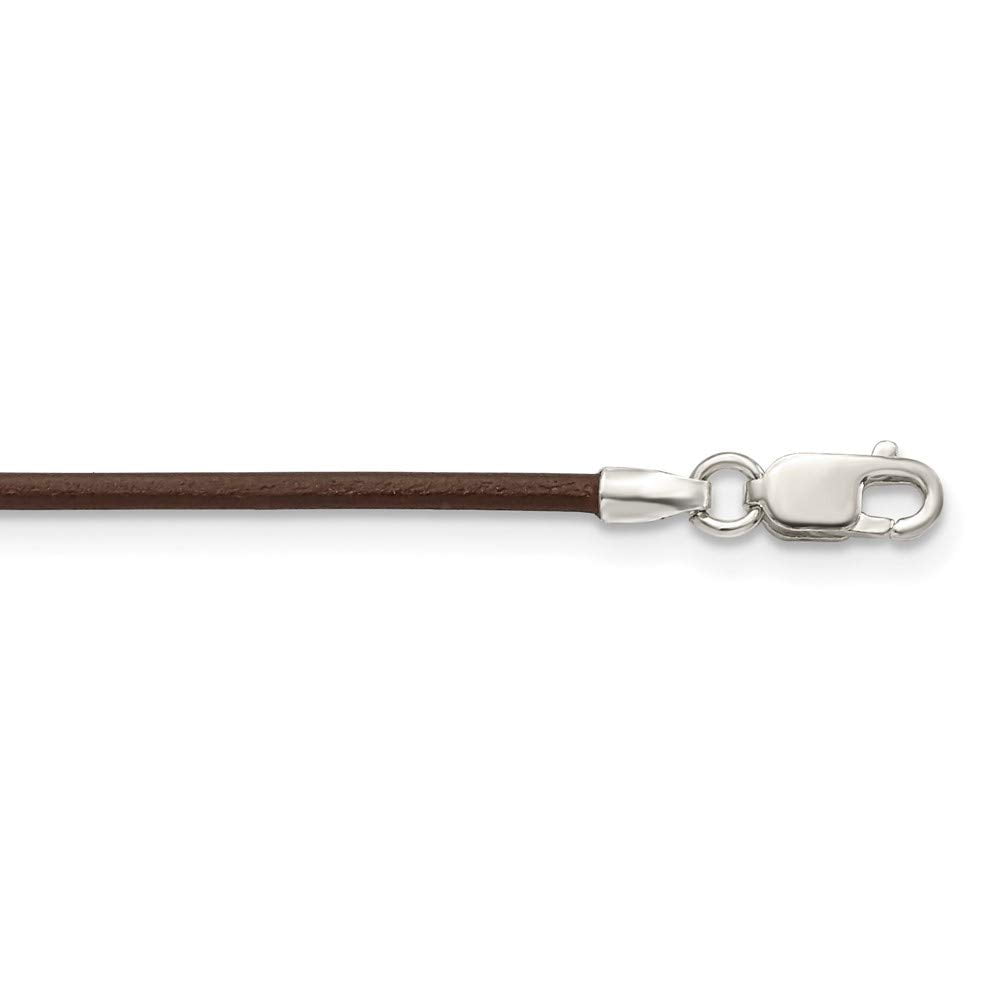 925 Sterling Silver 1.5mm Brown Leather Cord Necklace 18 Inch