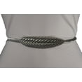 thumbnail image 5 of New Women Silver Metal Elastic Band Fancy Fashion Skinny Waistband Belt Big Long Leaf Charm Buckle Hip High Waist Size S M, 5 of 10