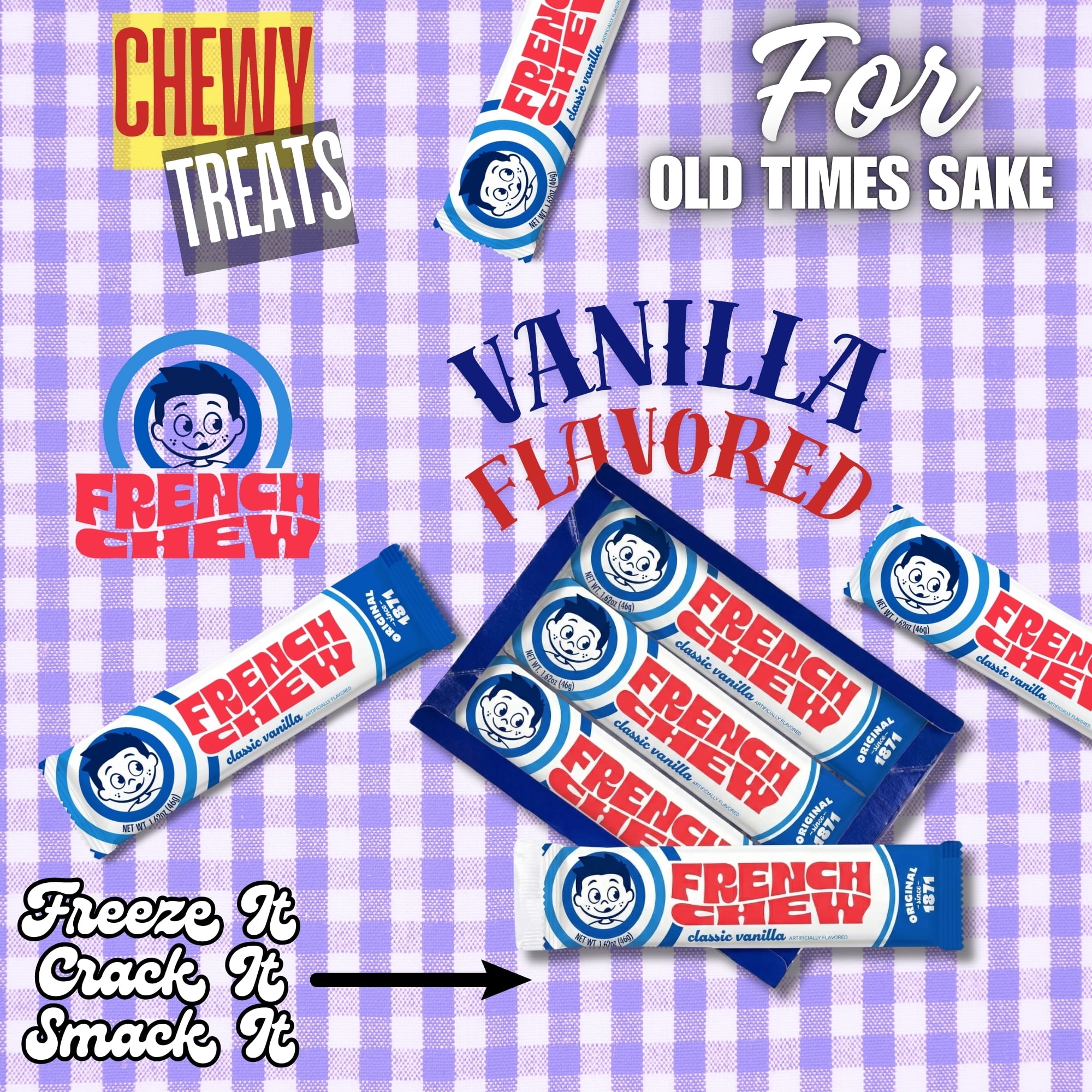 French Chew Taffy, Artificially Vanilla-Favored Chewy Taffy, Original Recipe, Pack of 4