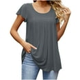 thumbnail image 2 of Fesfesfes Business Casual Tops for Women Women's Solid Color Fashion Casual Spring And Summer V-Neck Sleeve Ruck Blouse Tops Short-Sleeved Shirt Tee Shirts Womens 4(S), 2 of 9