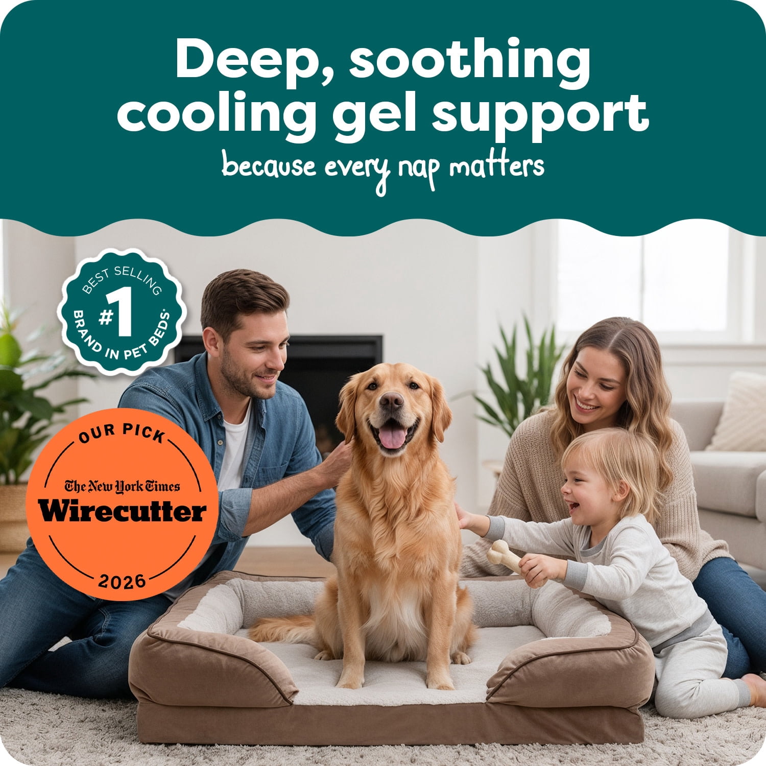 FurHaven Cooling Gel Dog Bed for Large Dogs, Perfect Comfort Sofa Bed, Cool Gel-Top Foam & Solid Orthopedic Foam Base for Joint Support, Removable Washable Cover, Jumbo XL, Plush & Velvet, Brownstone