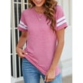 thumbnail image 4 of SAYFUT Women's Shirts Blouses Color Block Striped Short Sleeve T-Shirt Juniors Plus Size Tunic Top Asymmetric Hem Tops, 4 of 7