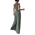 thumbnail image 4 of Stichou Womens Summer 2 Piece Outfit Set Dressy Casual Sleeveless Tank Tops Crew Neck Wide Long Leg Pants with Pockets Green S, 4 of 8