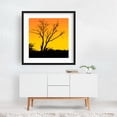 thumbnail image 2 of Sunset with Tree Silhouette - Digital Art Silhouette Sunset Nature Minimalist Landscape Scenic Black Framed Wall Art Print 8 x 8 inches, 2 of 3