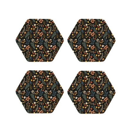 

Fuzoiu Autumn Floral Print Leather Coasters Set Drink Coasters Set of 4 for Tabletop Protection Durable PVC Coasters Home Décor and Housewarming Gift-Hexagon