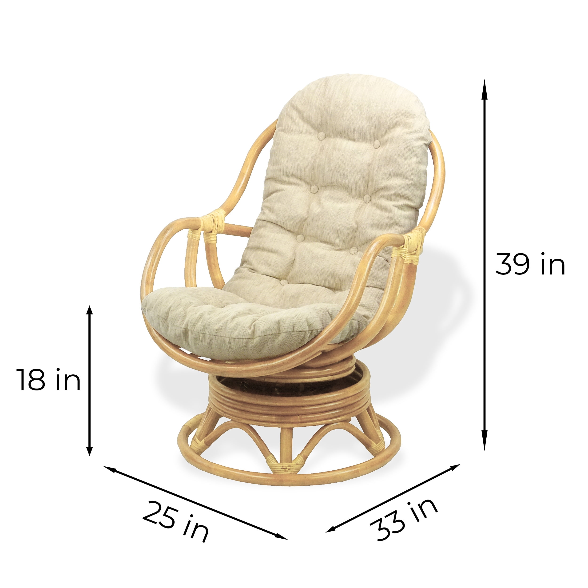 Bali Lounge Swivel Rocking Chair with Cream Cushion Natural Rattan Wicker Handmade, Natural Color