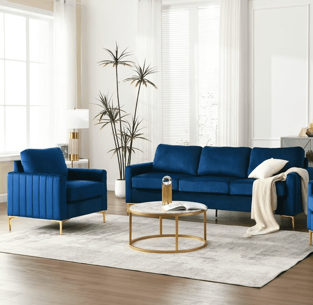 Dinosisco Accent Armchair for Living Room, Modern Upholstered Club Chair in Navy Blue Velvet