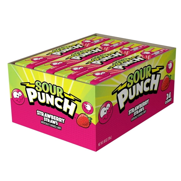 Sour Punch Strawberry Sour Straws 2oz Tray (Pack of 24) 2 Ounce (Pack of 24) NEW