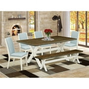 6 Piece X-Style Dinette Set - Wirebrushed Linen White, Distressed Jacobean & Baby Blue